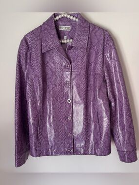 purple snakeskin faux leather jacket